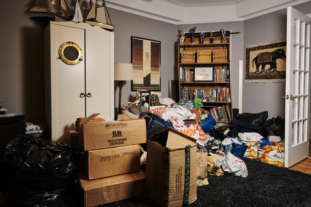 Donations collected for asylum seekers fill the Upper West Side home of lze Thielmann, the director of the volunteer group Team TLC